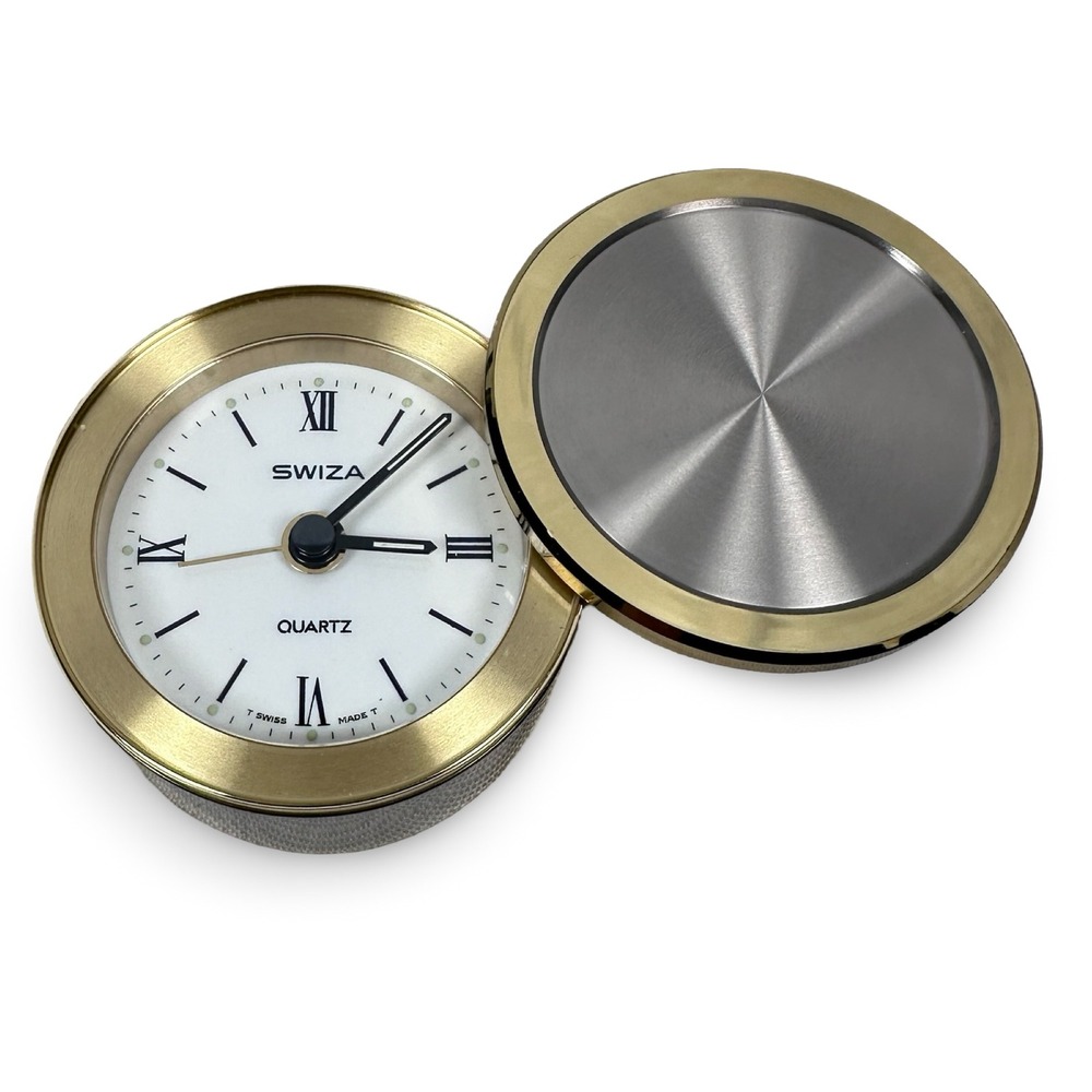 Swiza 200570 Swiss Quartz Travel Alarm Clock Gold Roman Numeral PARTS OR REPAIR
